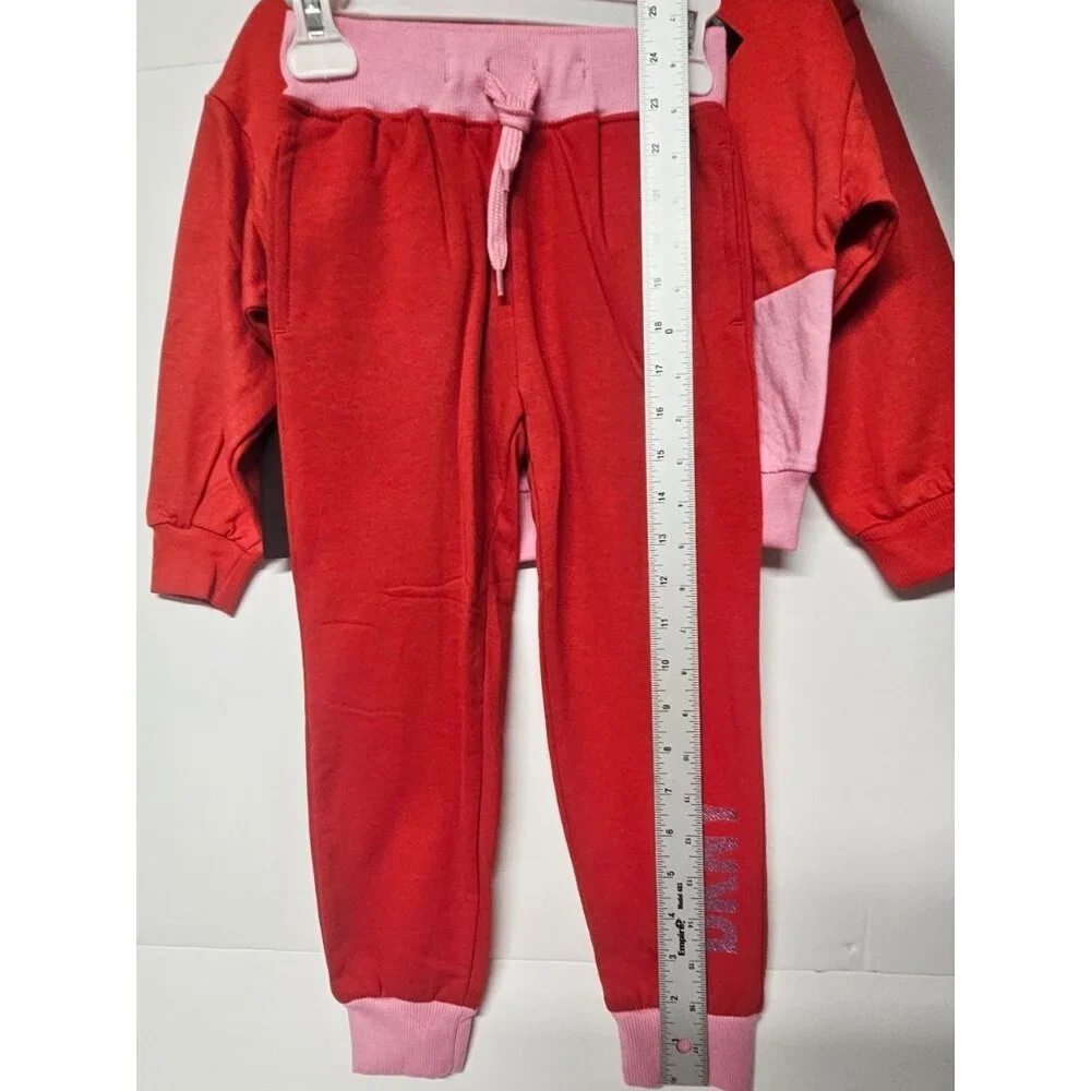 DKNY Girls Size 4, 2 Piece Outfit, Riot Red/Pink Real Love Jogger Set Track Suit